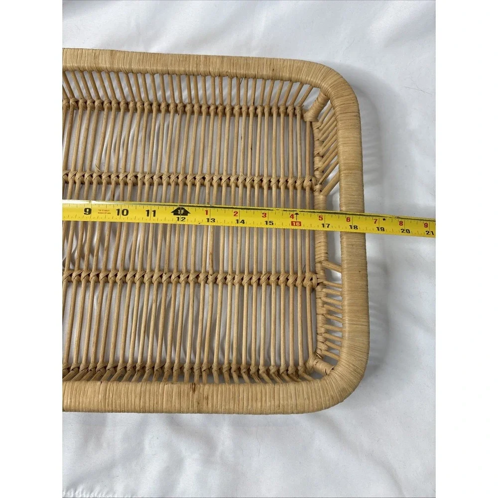Vtg MCM Danish Rattan Serving Tray Modern Chic‎ Boho Bamboo 18.5